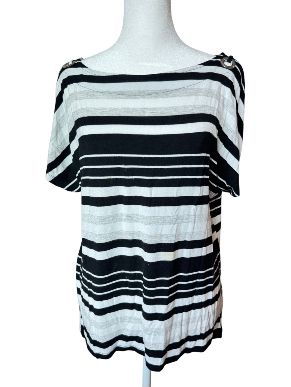Neiman Marcus Black and White Striped Boatneck Tunic